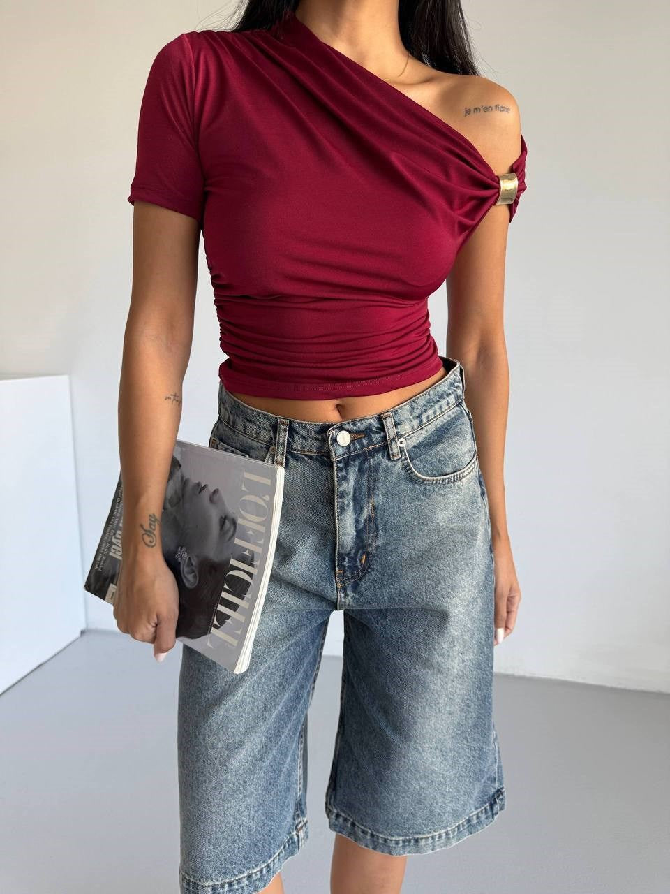 BORDO OMZU DÜŞÜK BLUZ