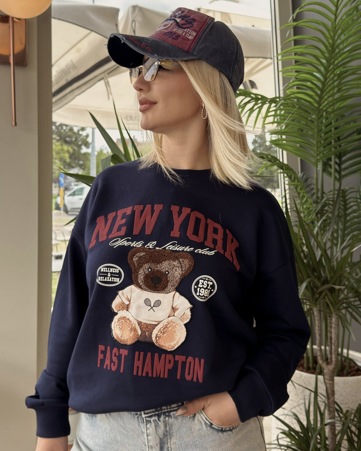 Lacivert New York Baskılı Kadın Sweatshirt
