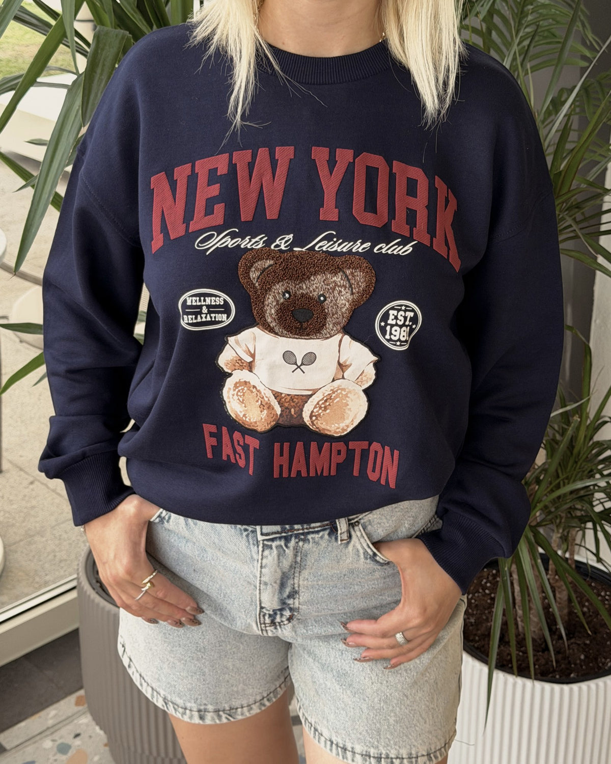 Lacivert New York Baskılı Kadın Sweatshirt