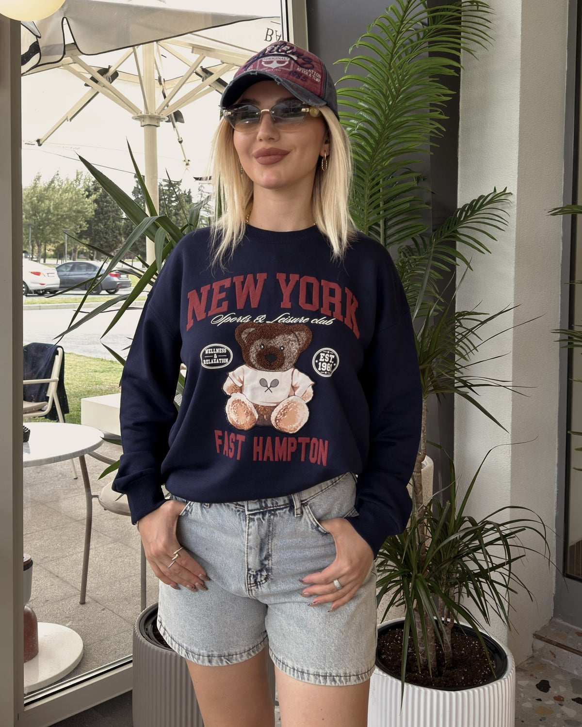 Lacivert New York Baskılı Kadın Sweatshirt