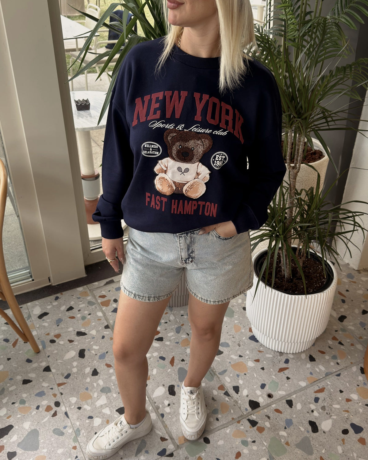 Lacivert New York Baskılı Kadın Sweatshirt