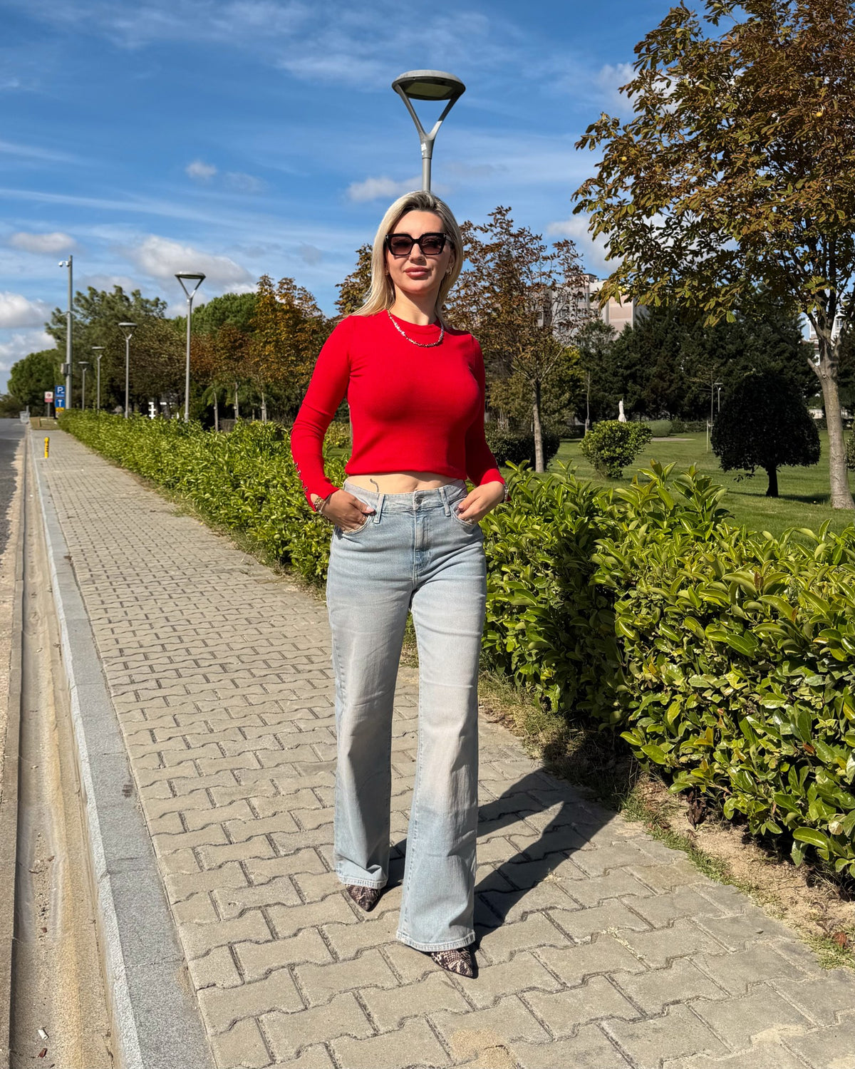Kadın Açık Mavi Wide Leg Jean