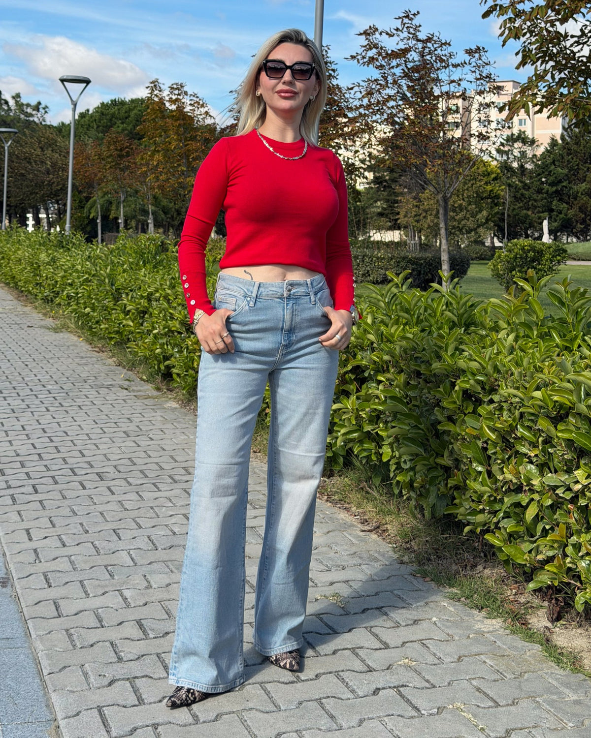 Kadın Açık Mavi Wide Leg Jean