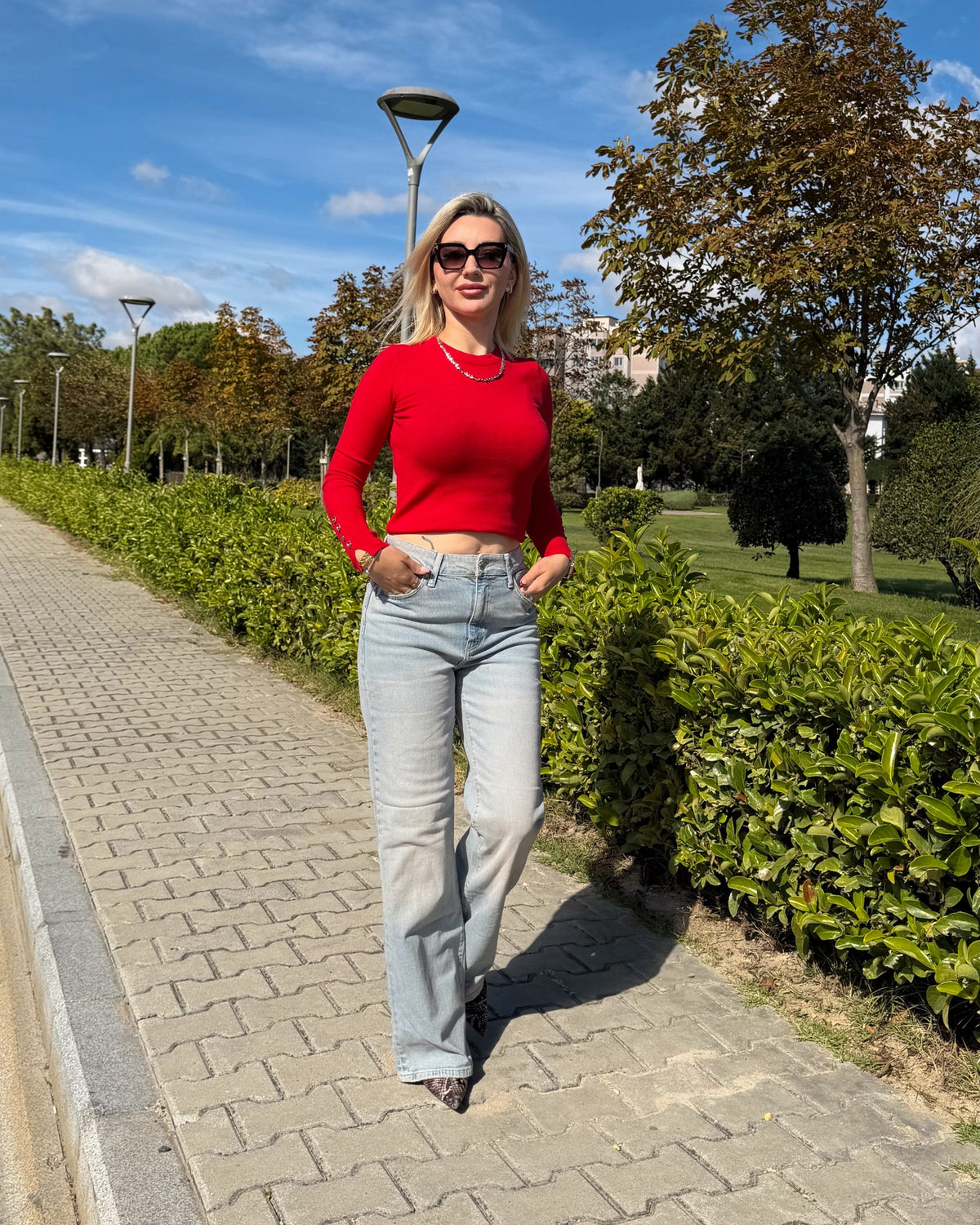 Kadın Açık Mavi Wide Leg Jean