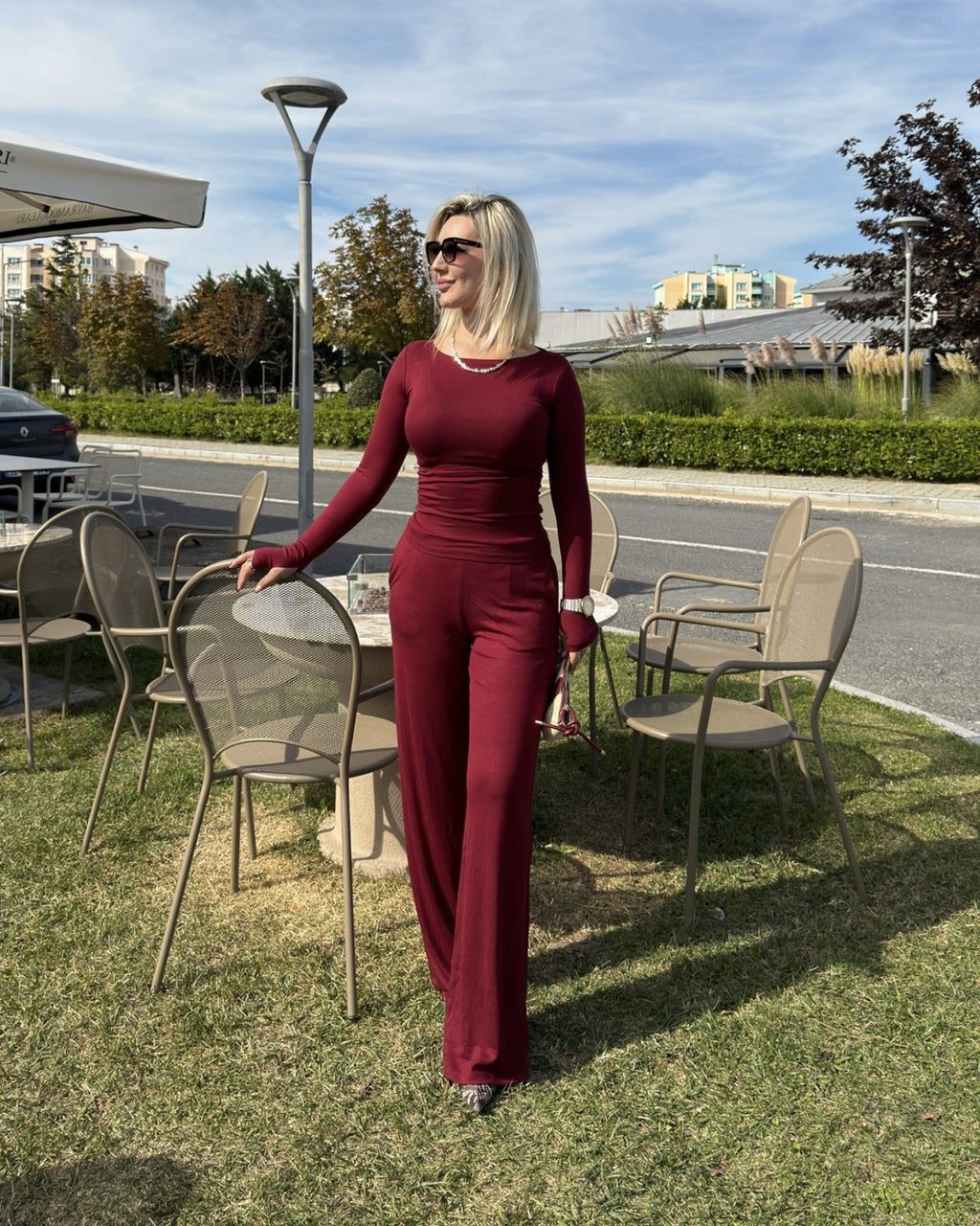 Kadın Bordo Parmak Geçmeli Modal Takım