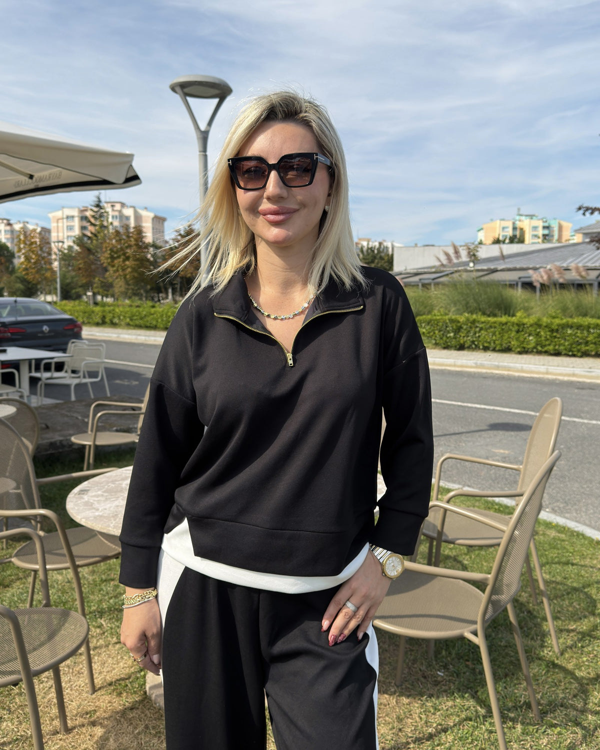Kadın Siyah Fermuarlı Modal İkili Takım