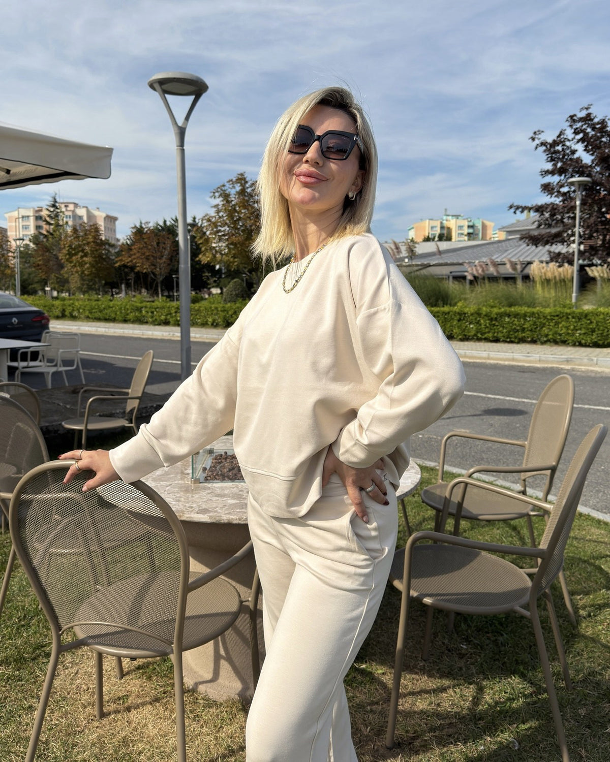 Kadın Ekru Bisiklet Yaka Modal İkili Takım