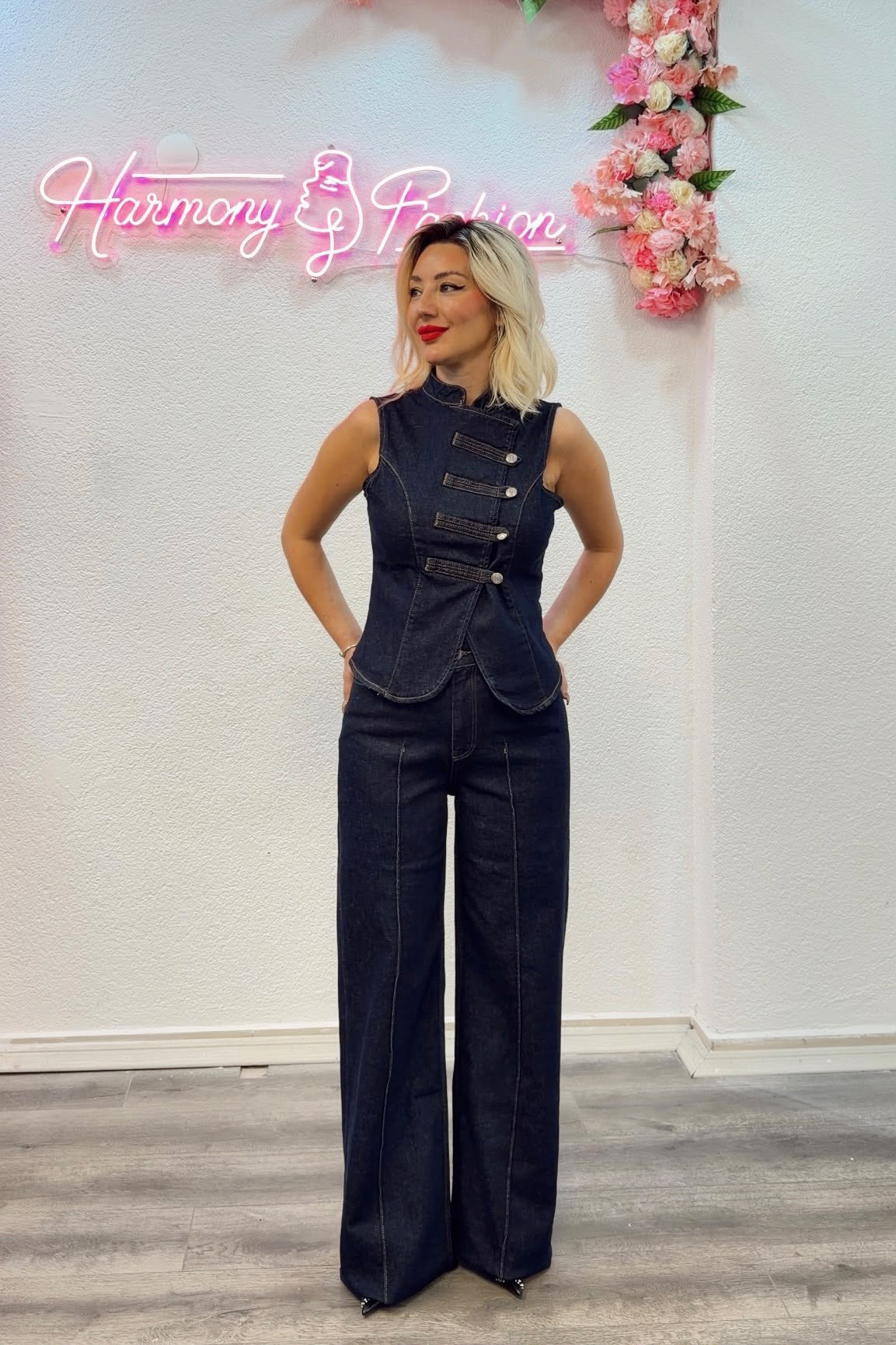 Lacivert Denim Yelek & Pantolon İkili Takım