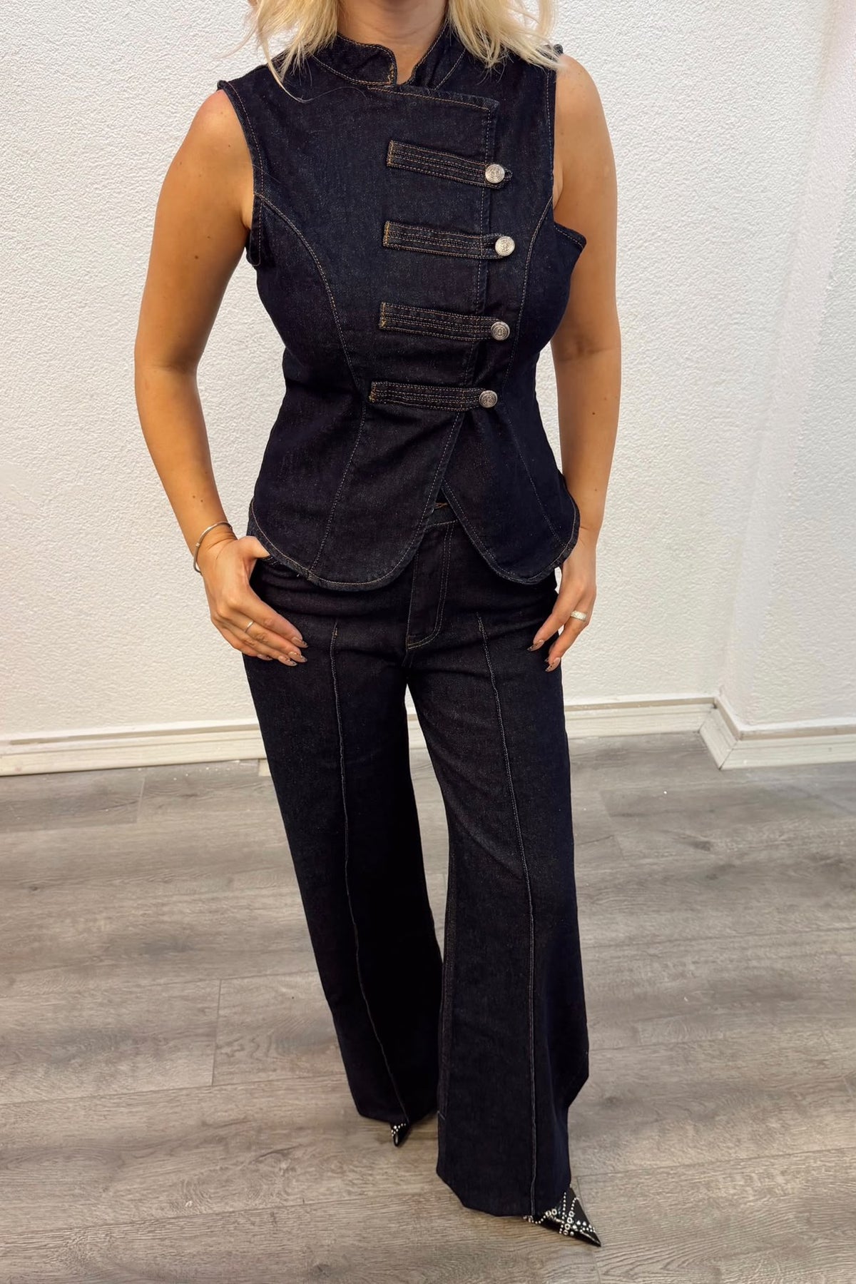 Lacivert Denim Yelek & Pantolon İkili Takım