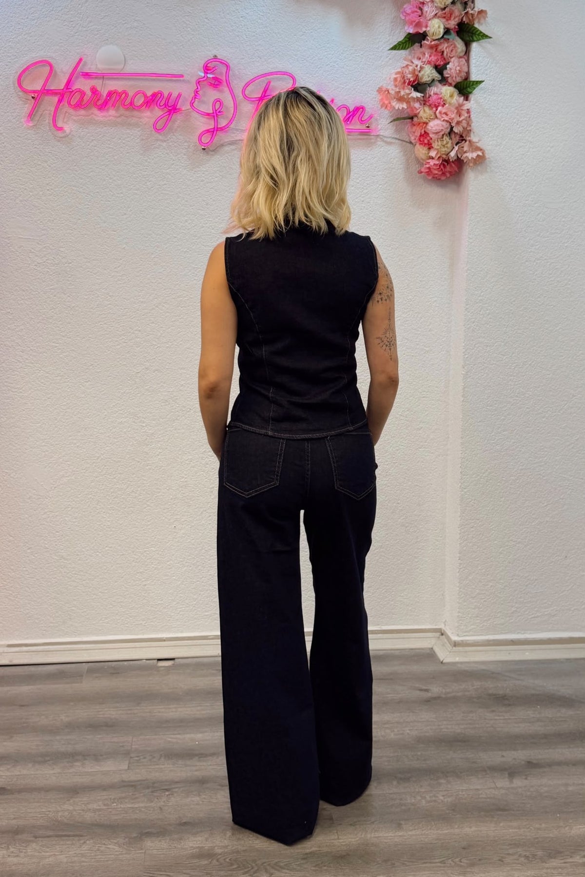 Lacivert Denim Yelek & Pantolon İkili Takım