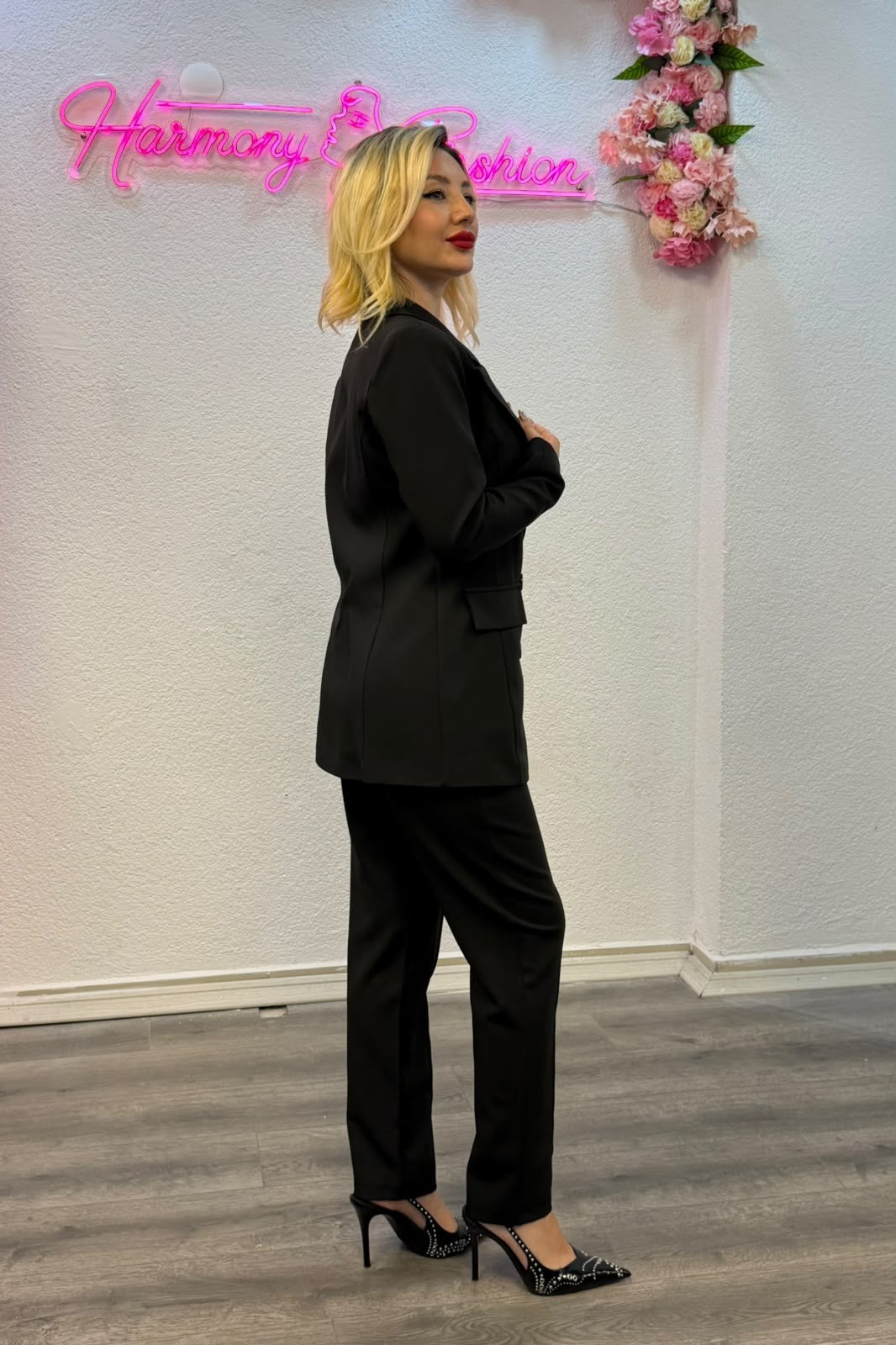 Siyah Blazer Ceket, Büstiyer & Pantolon Üçlü Takım