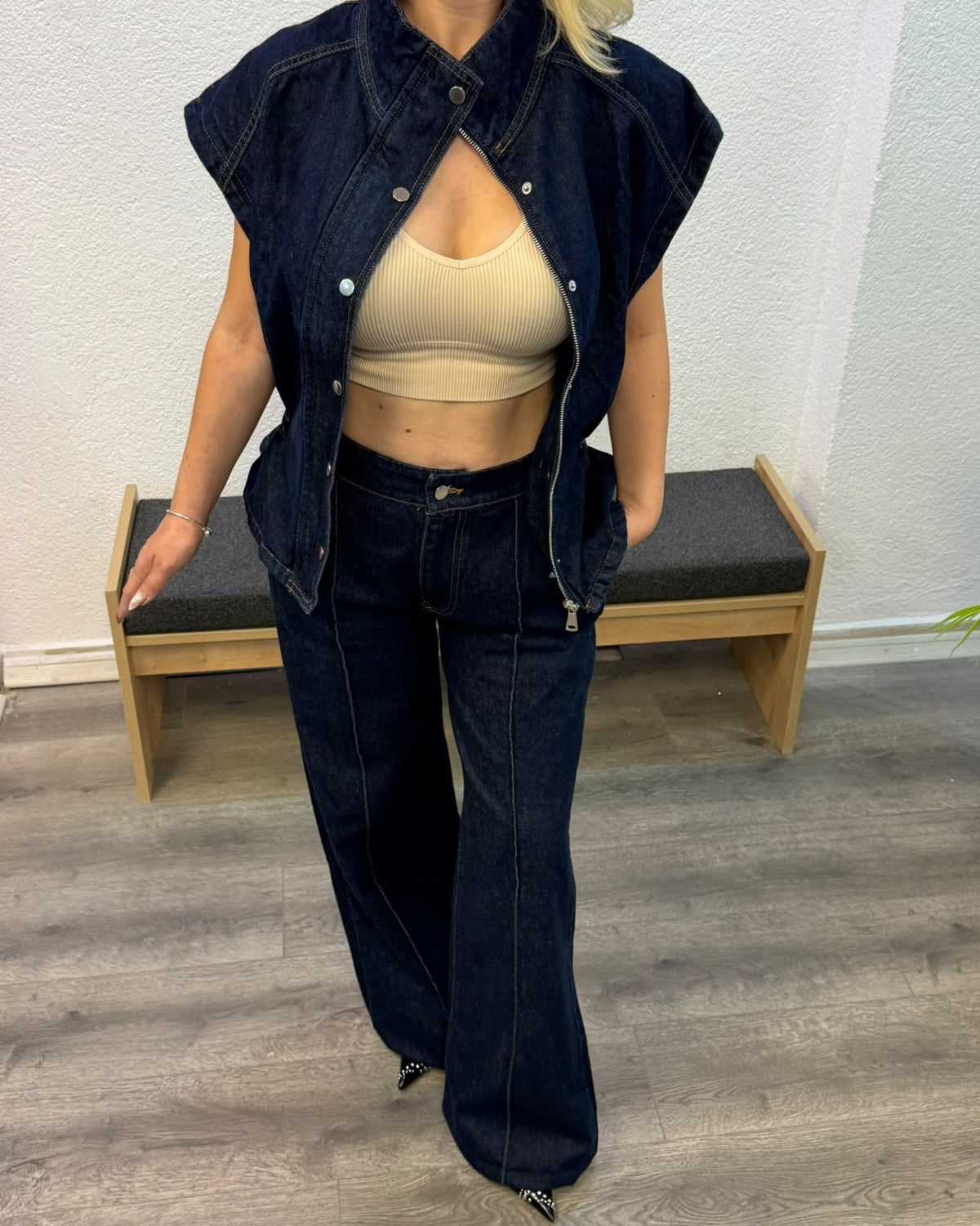 Koyu Lacivert Denim İkili Takım