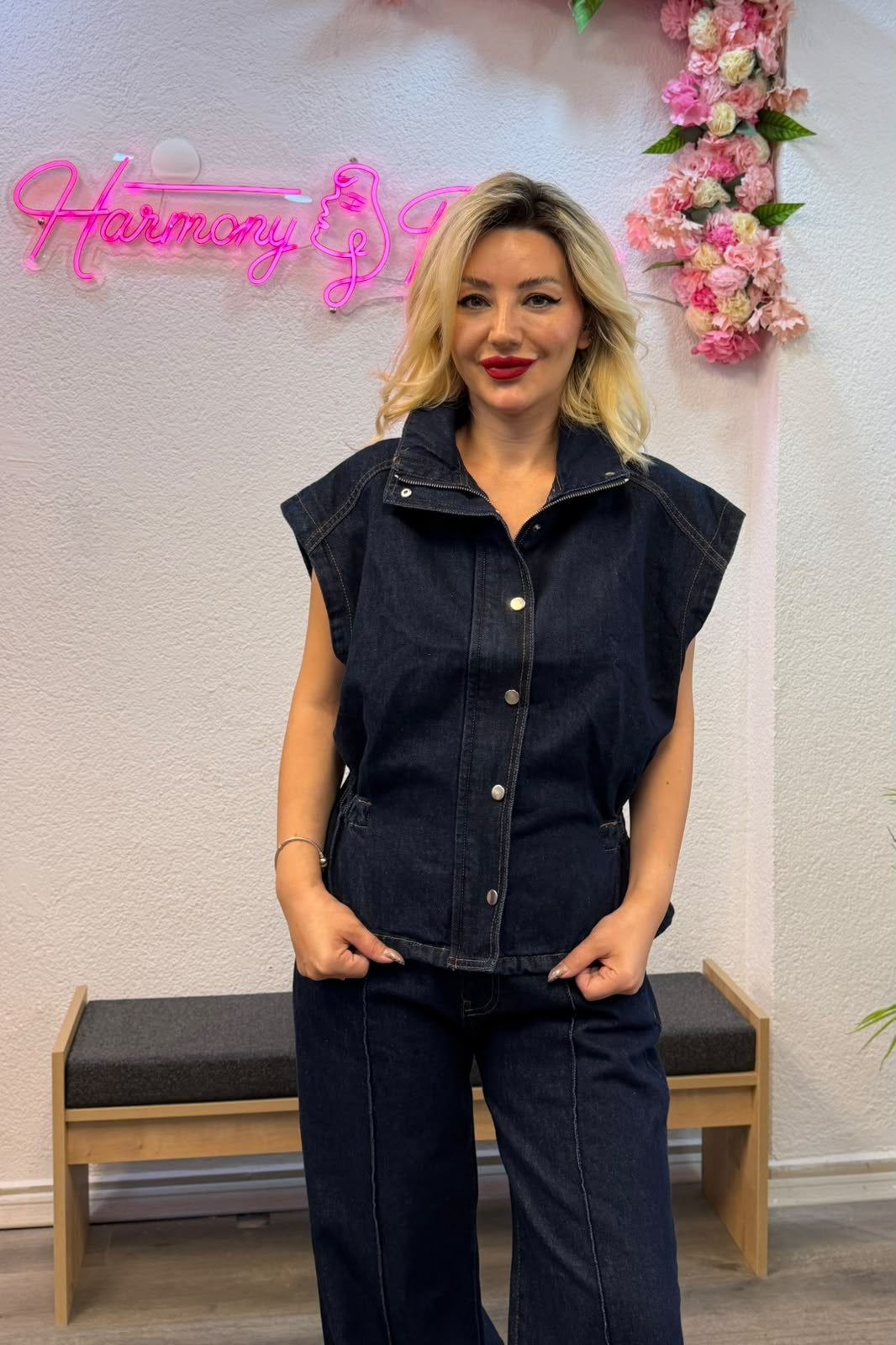 Koyu Lacivert Denim İkili Takım