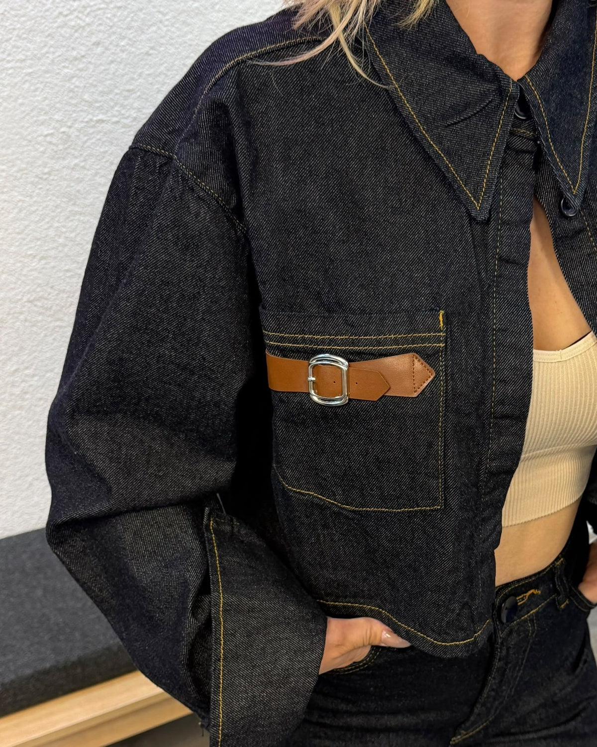 Siyah Denim Ceket & Pantolon İkili Takım