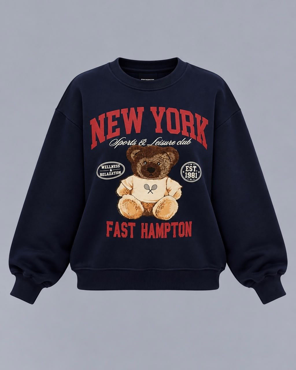 Lacivert New York Ayıcık Baskılı Kadın Sweatshirt