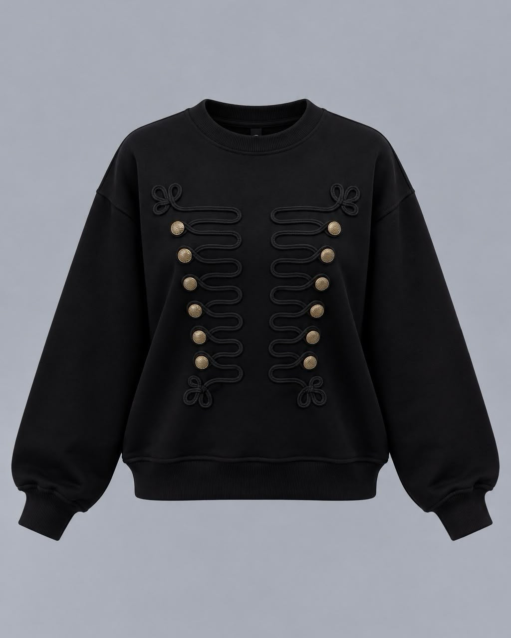 Kadın Siyah Gold Düğme Detaylı Sweatshirt