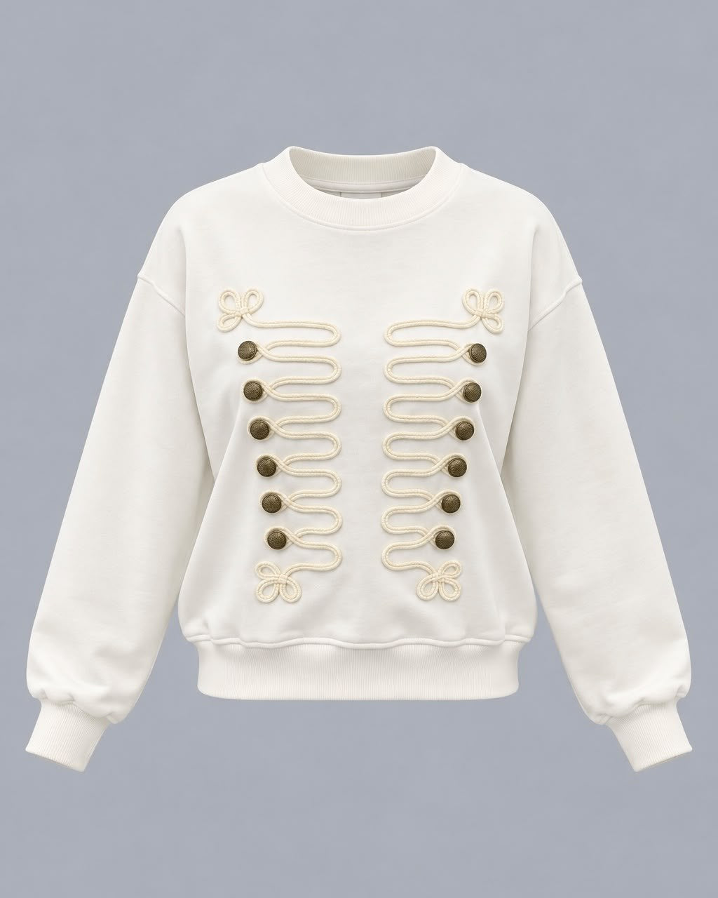 Kadın Ekru Gold Düğme Detaylı Sweatshirt