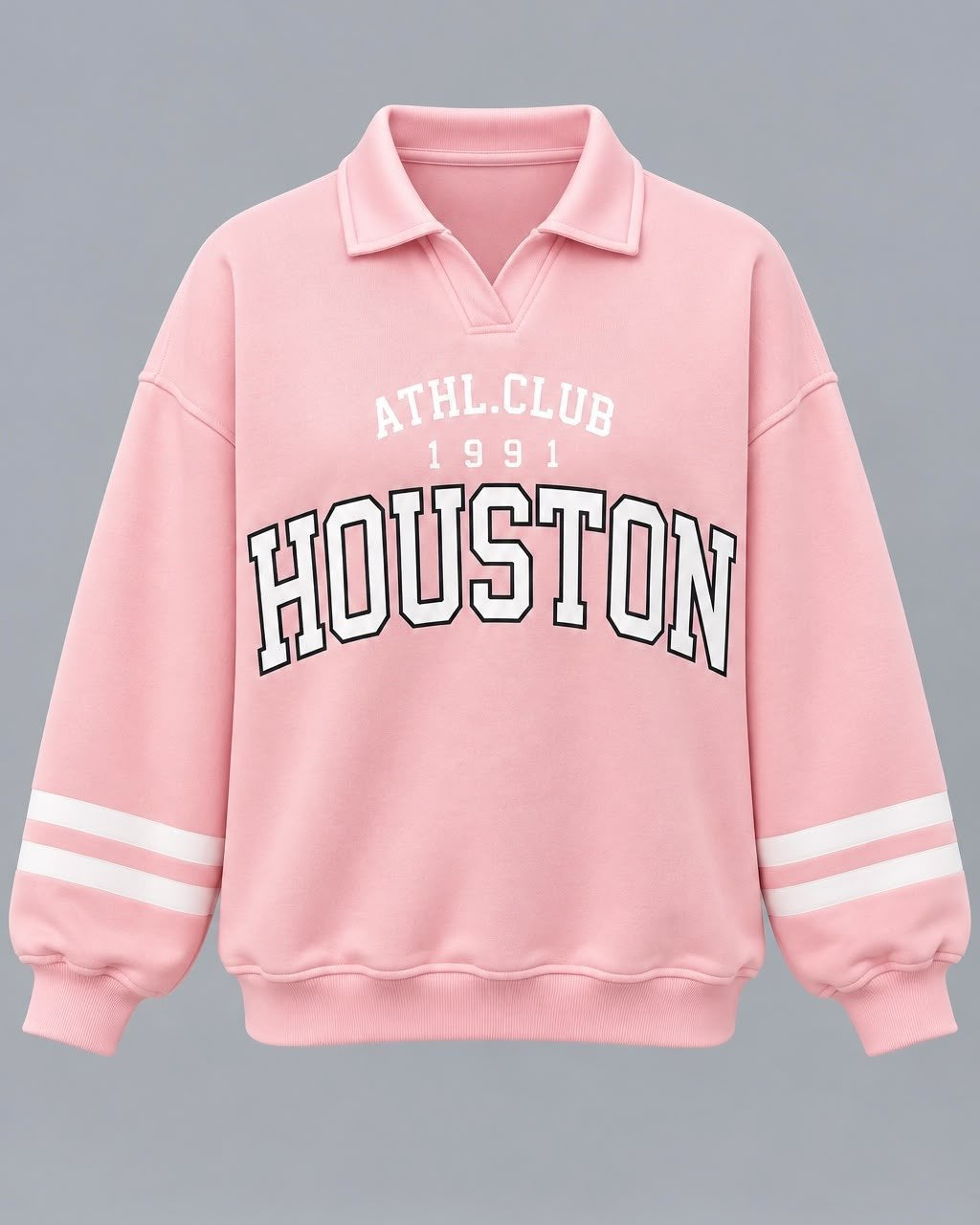Kadın Pembe Houston Baskılı Polo Yaka Sweatshirt