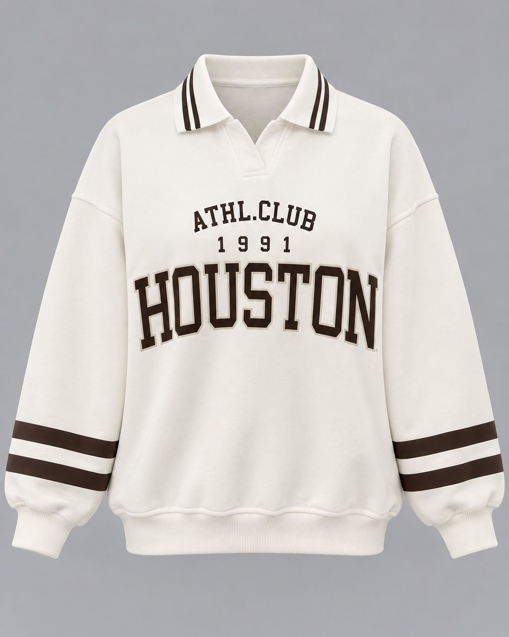 Kadın Ekru Houston Baskılı Polo Yaka Sweatshirt