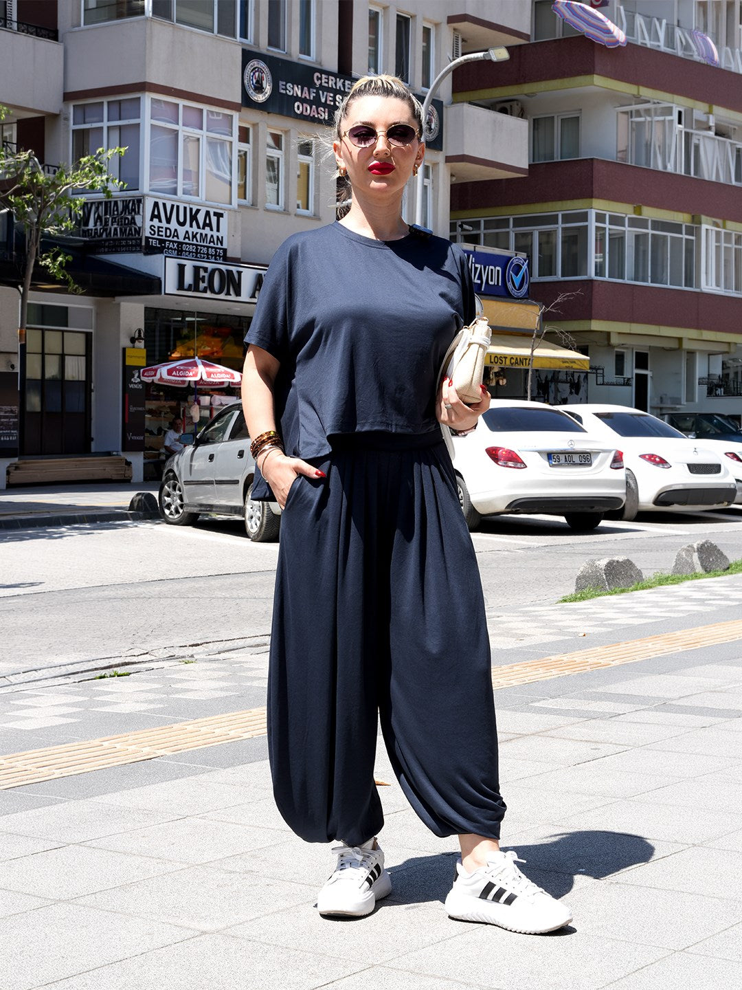 ANTRASİT ŞALVAR PANTOLON BLUZ TAKIM